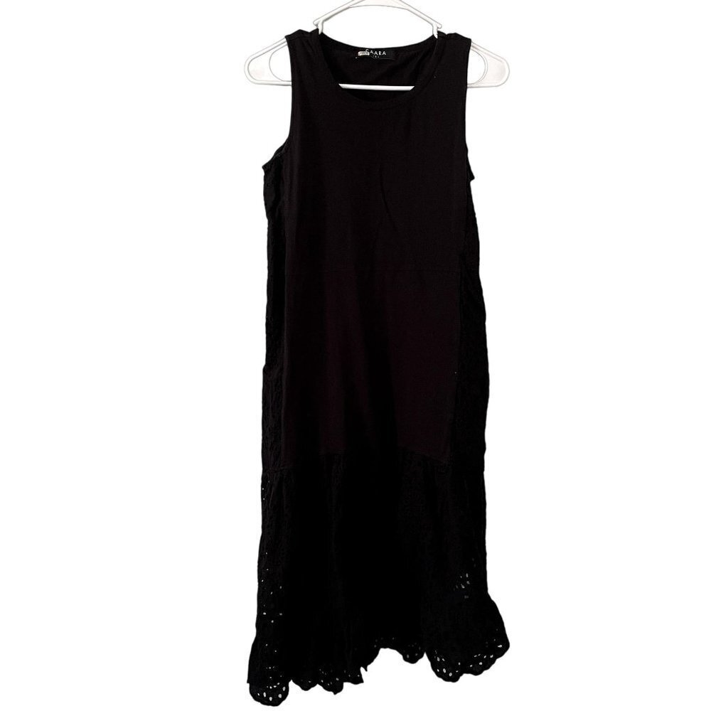 Caara black lace maxi dress sleeveless lightweight cotton summer dress scalloped